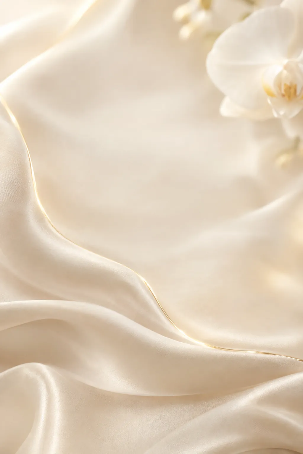 Ivory silk folds traced by a single thin line of gold light