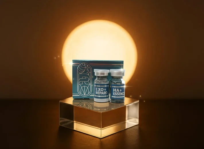 The Exo-Reparo and HA Essence set on a glowing golden plinth